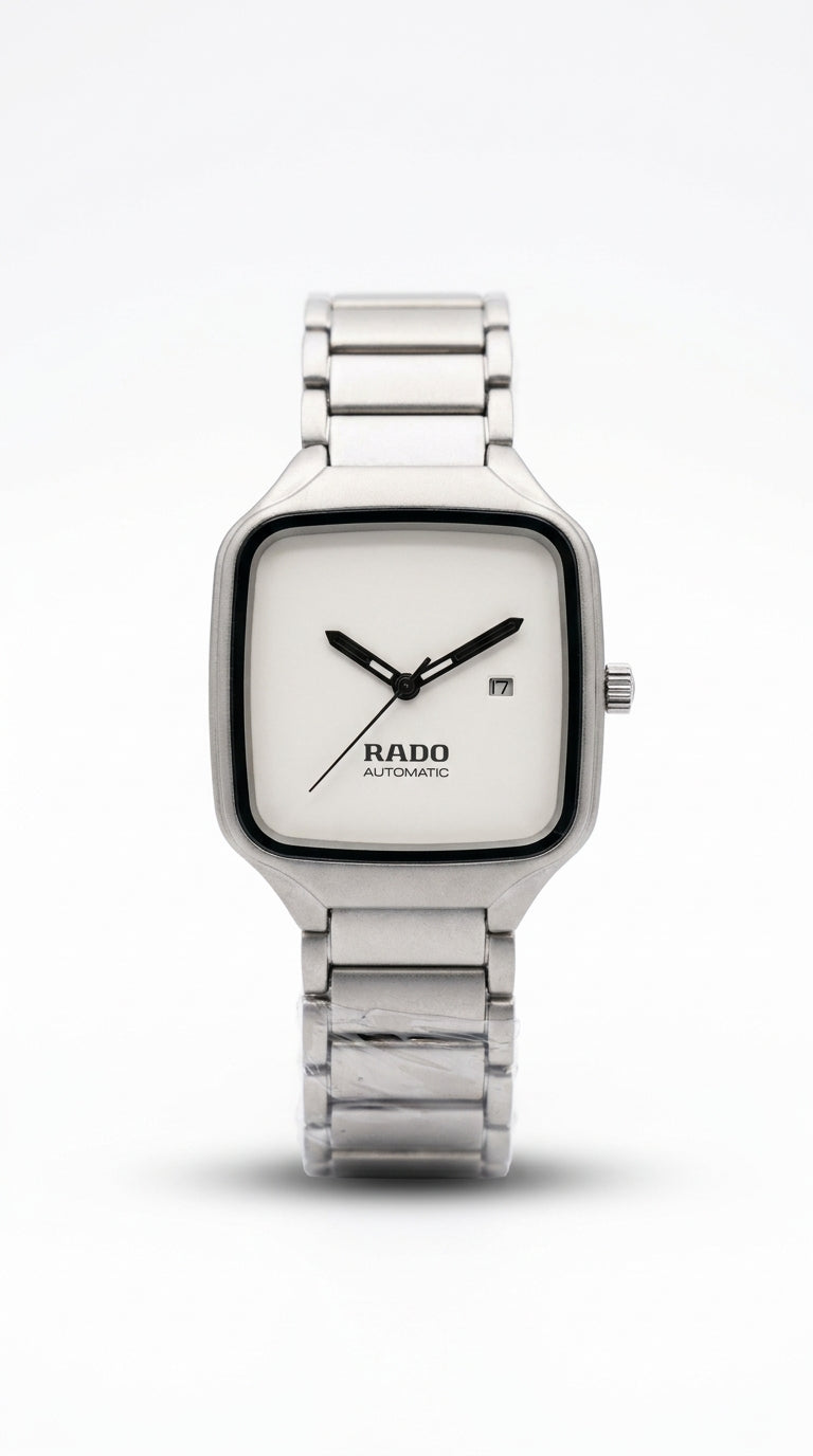 Rado True Square Automatic Men’s Watch — Matte Gunmetal / Silver Chain