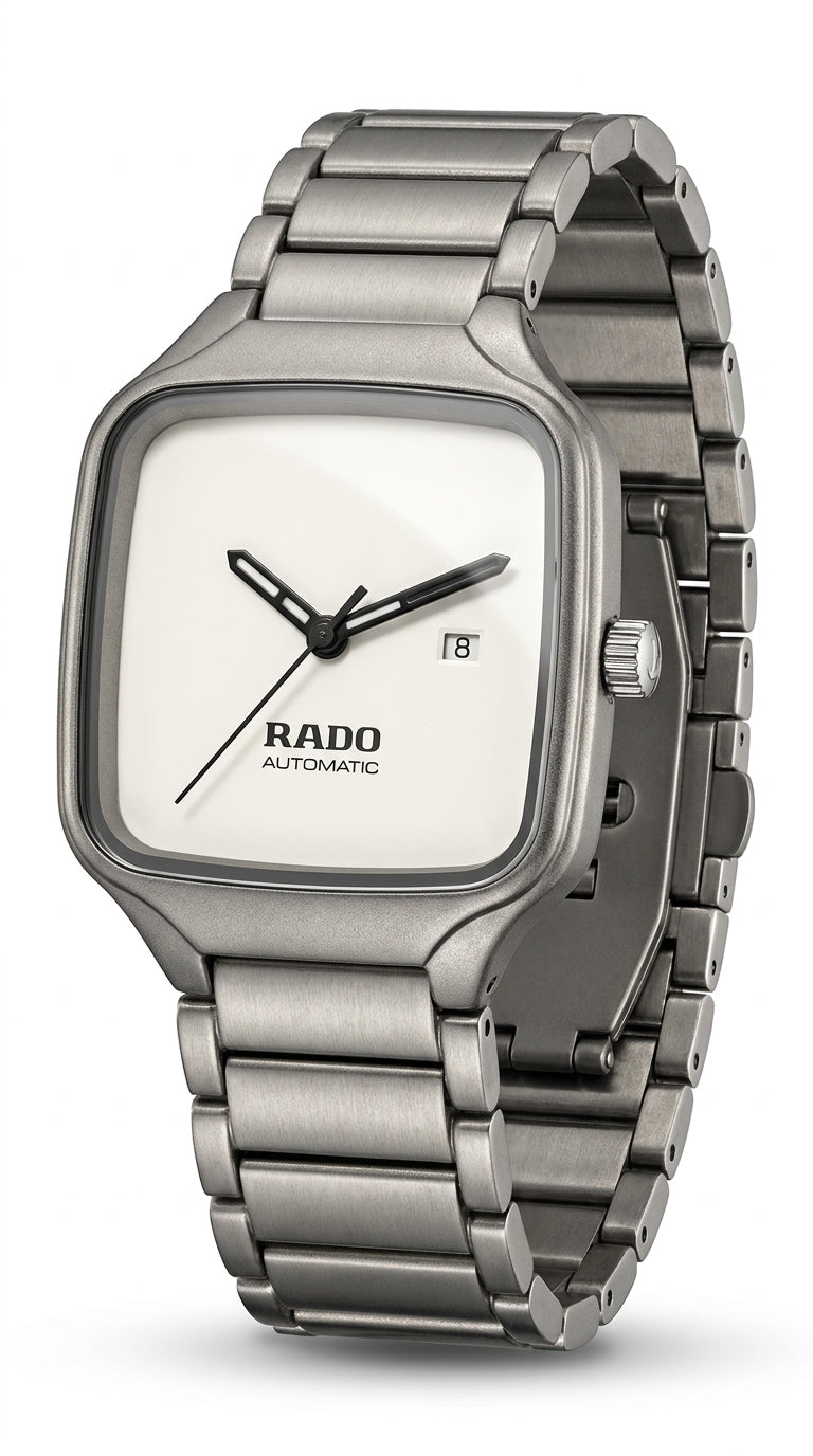 Rado True Square Automatic Men’s Watch — Matte Gunmetal / Silver Chain
