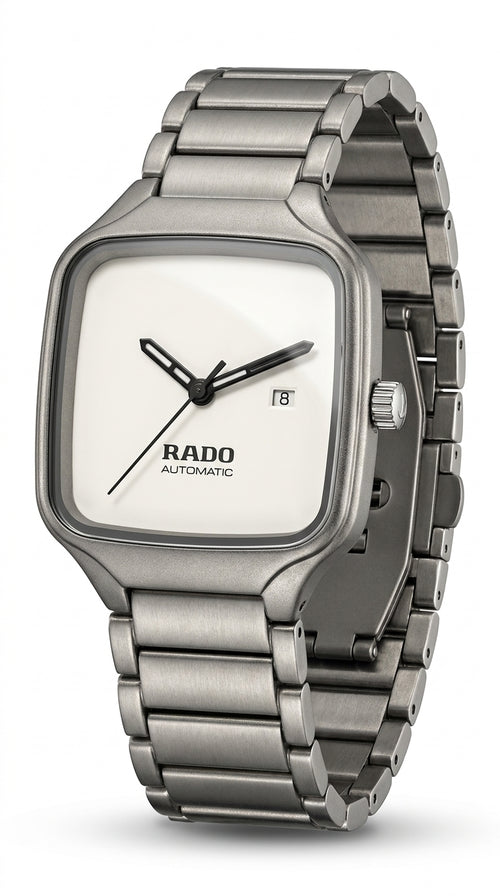Rado True Square Automatic Men’s Watch — Matte Gunmetal / Silver Chain