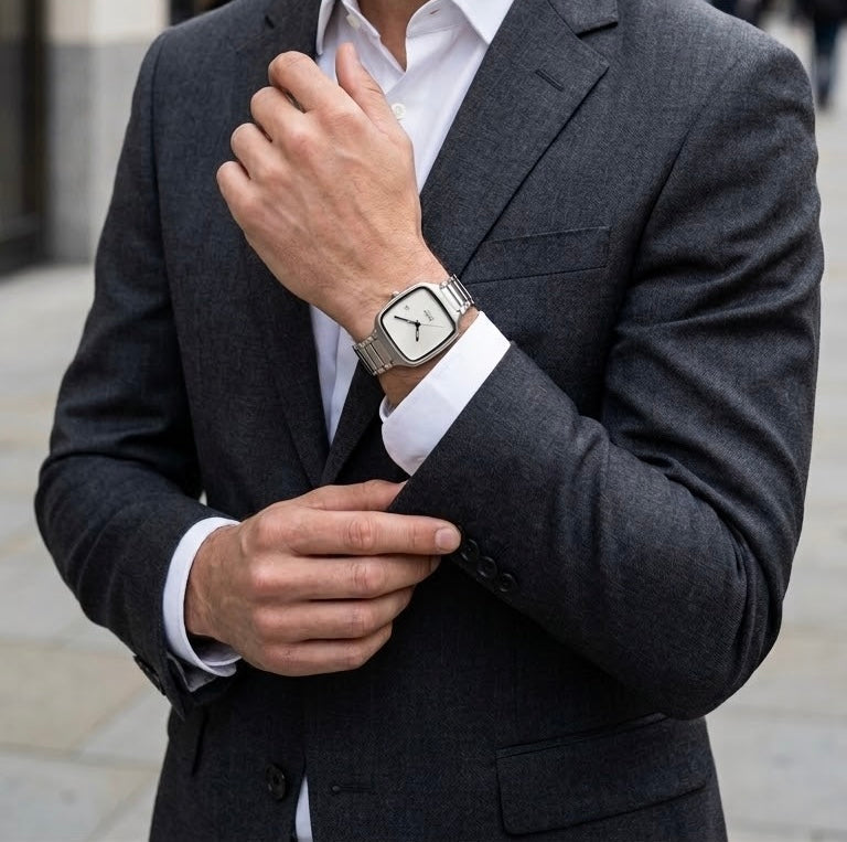 Rado True Square Automatic Men’s Watch — Matte Gunmetal / Silver Chain