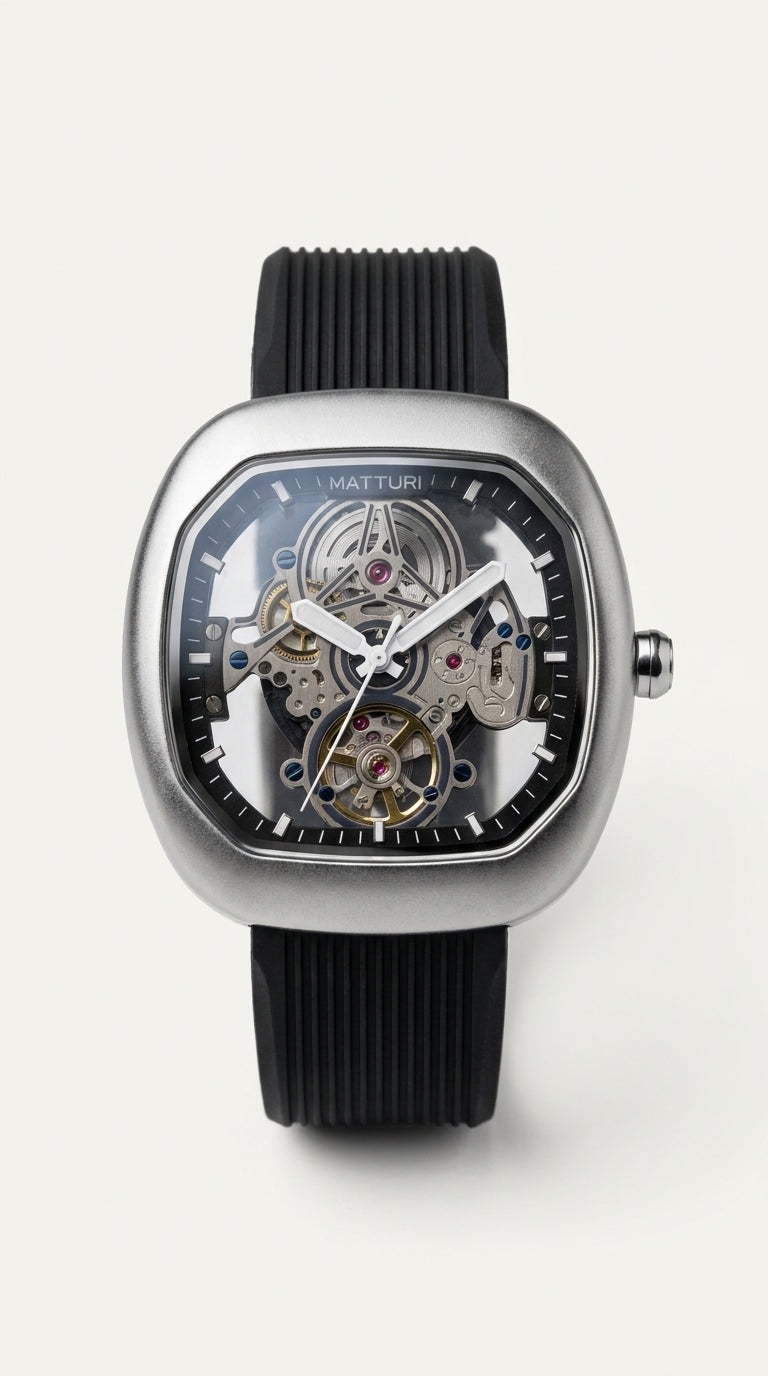 Matturi Tourbillon Skeleton Automatic Watch — Matte Titanium & Sand Edition