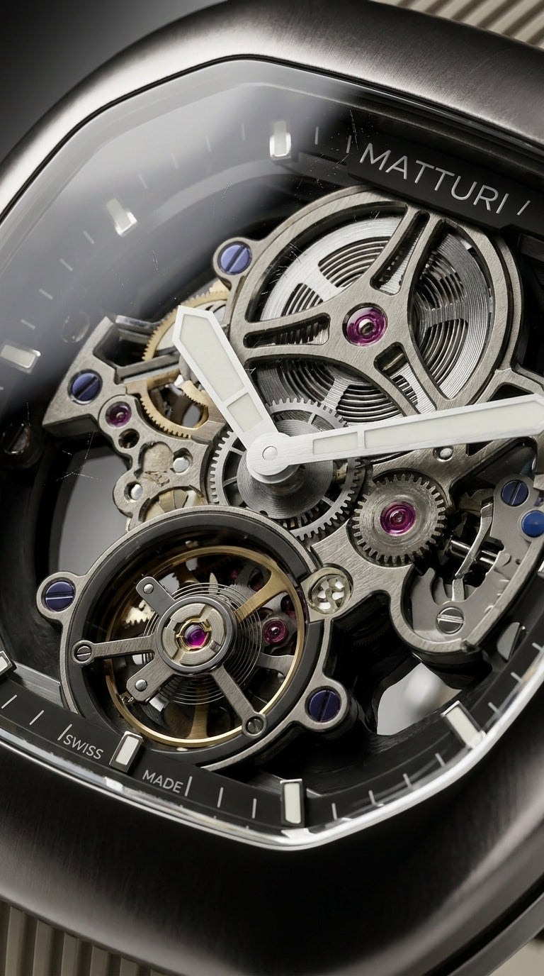 Matturi Tourbillon Skeleton Automatic Watch — Matte Titanium & Sand Edition