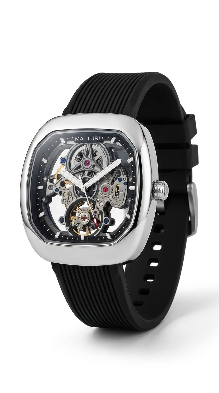 Matturi Tourbillon Skeleton Automatic Watch — Matte Titanium & Sand Edition