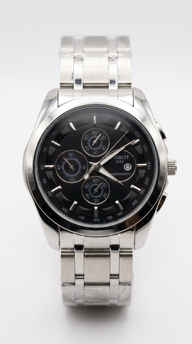 Tissot Couturier Chronograph Men’s Watch — Stainless Steel & Onyx Edition