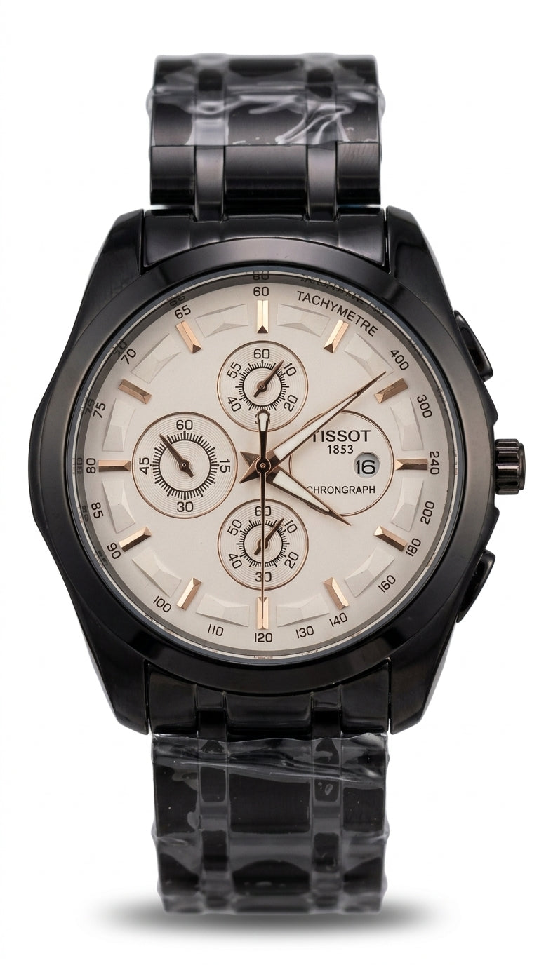 Tissot Couturier Chronograph Men’s Watch — Stainless Steel & Onyx Edition
