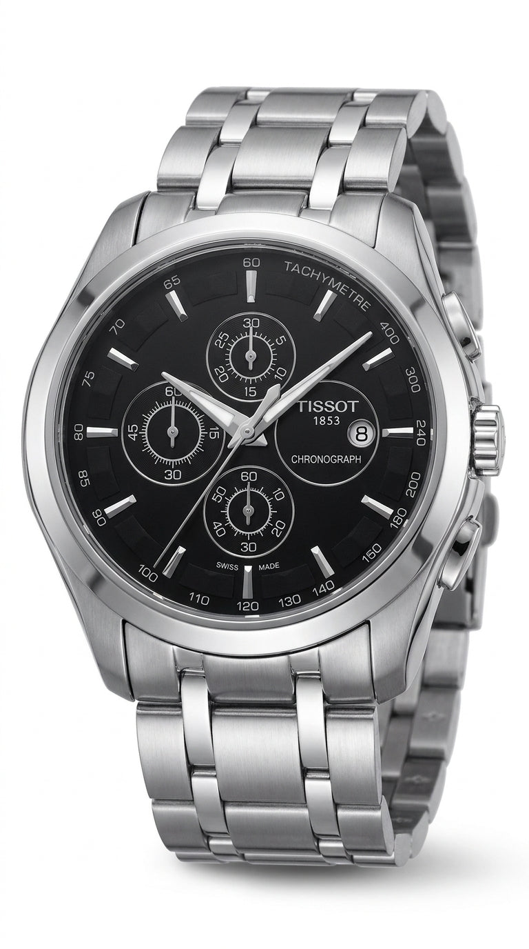 Tissot Couturier Chronograph Men’s Watch — Stainless Steel & Onyx Edition