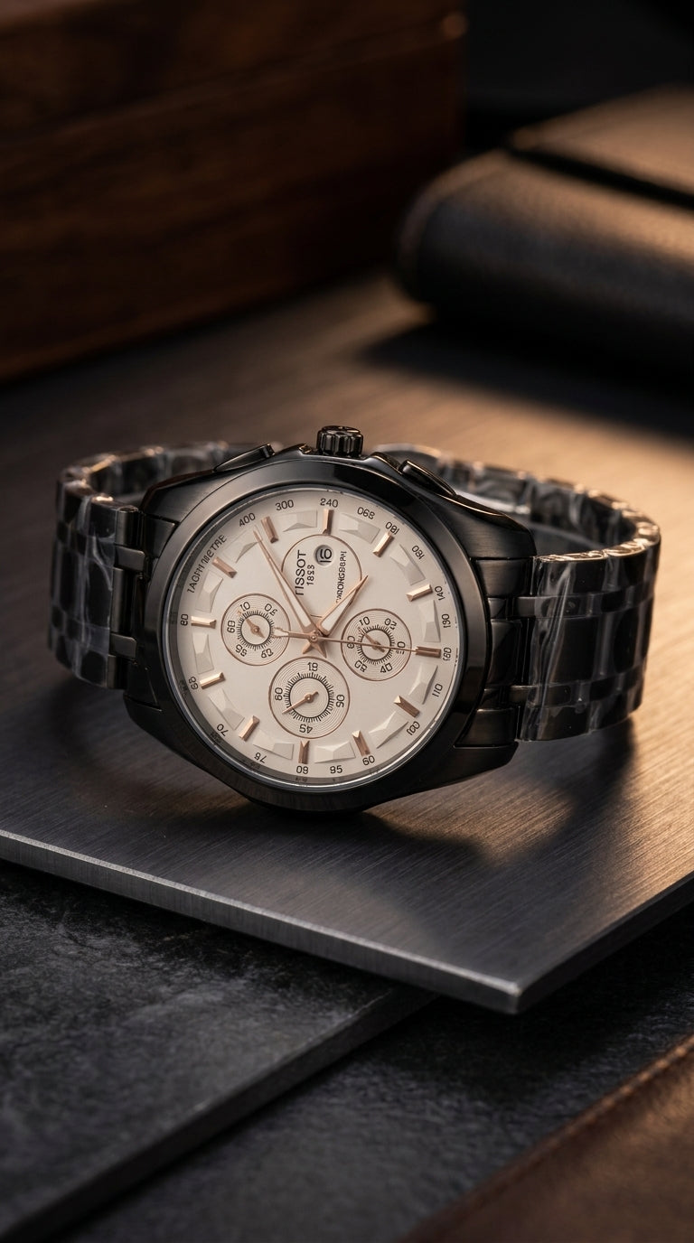 Tissot Couturier Chronograph Men’s Watch — Stainless Steel & Onyx Edition