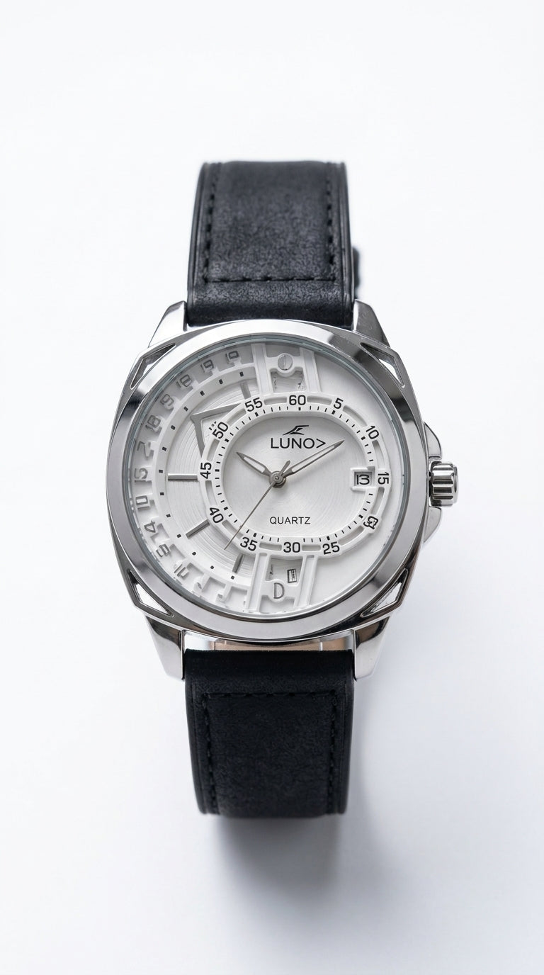 Lunoz Dual-Orbit Stealth Quartz Watch — Suede Charcoal Strap