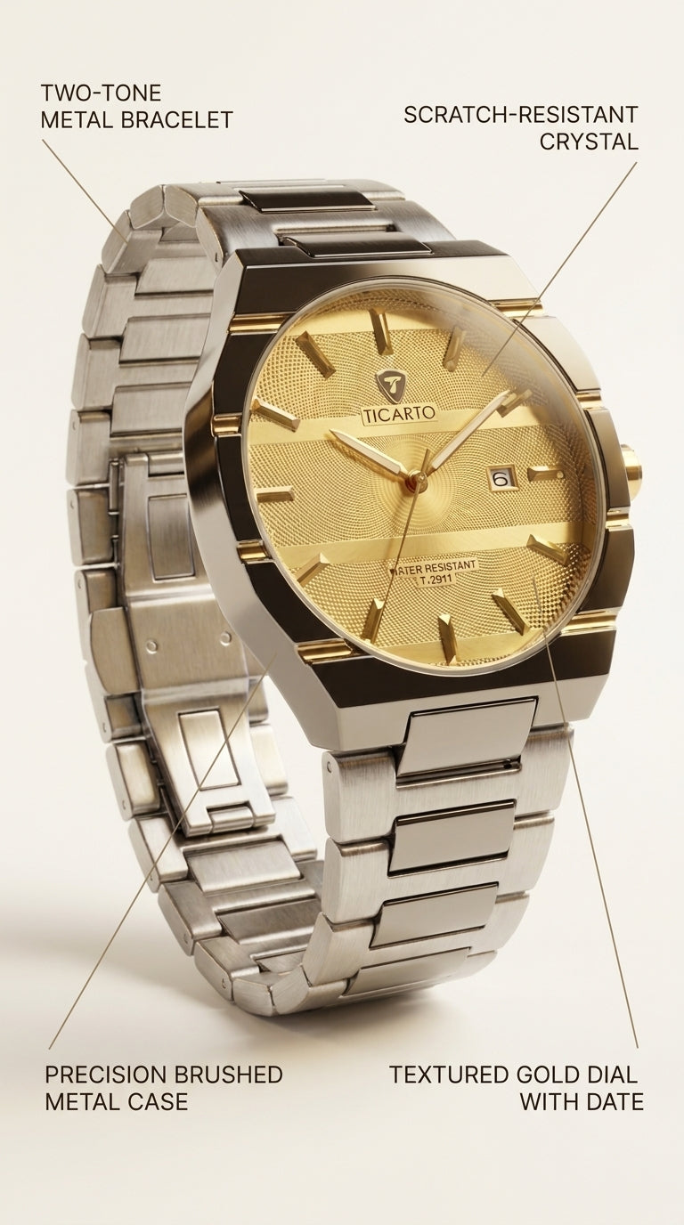Ticarto Octagonal Geometric Men’s Watch — Stainless Steel Edition
