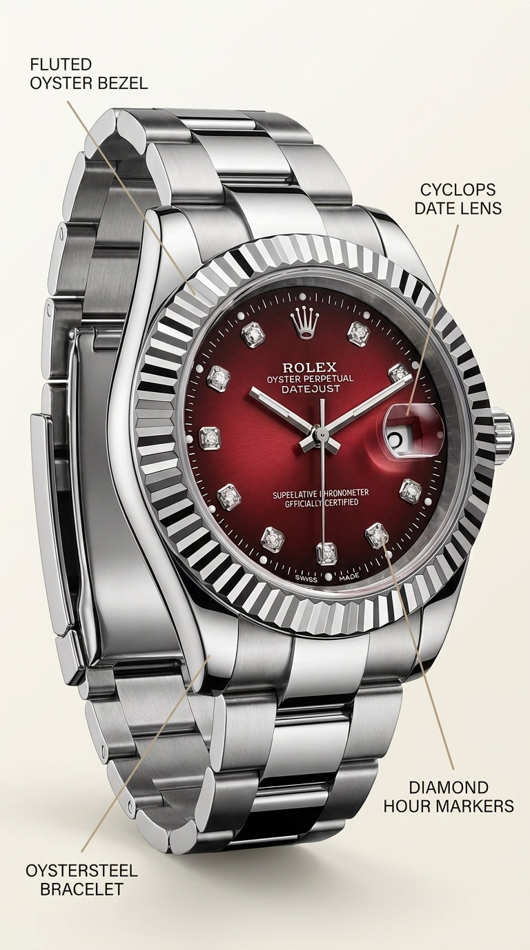 Rolex Datejust 41mm Fluted Bezel Men’s Watch — Diamond Dial Edition