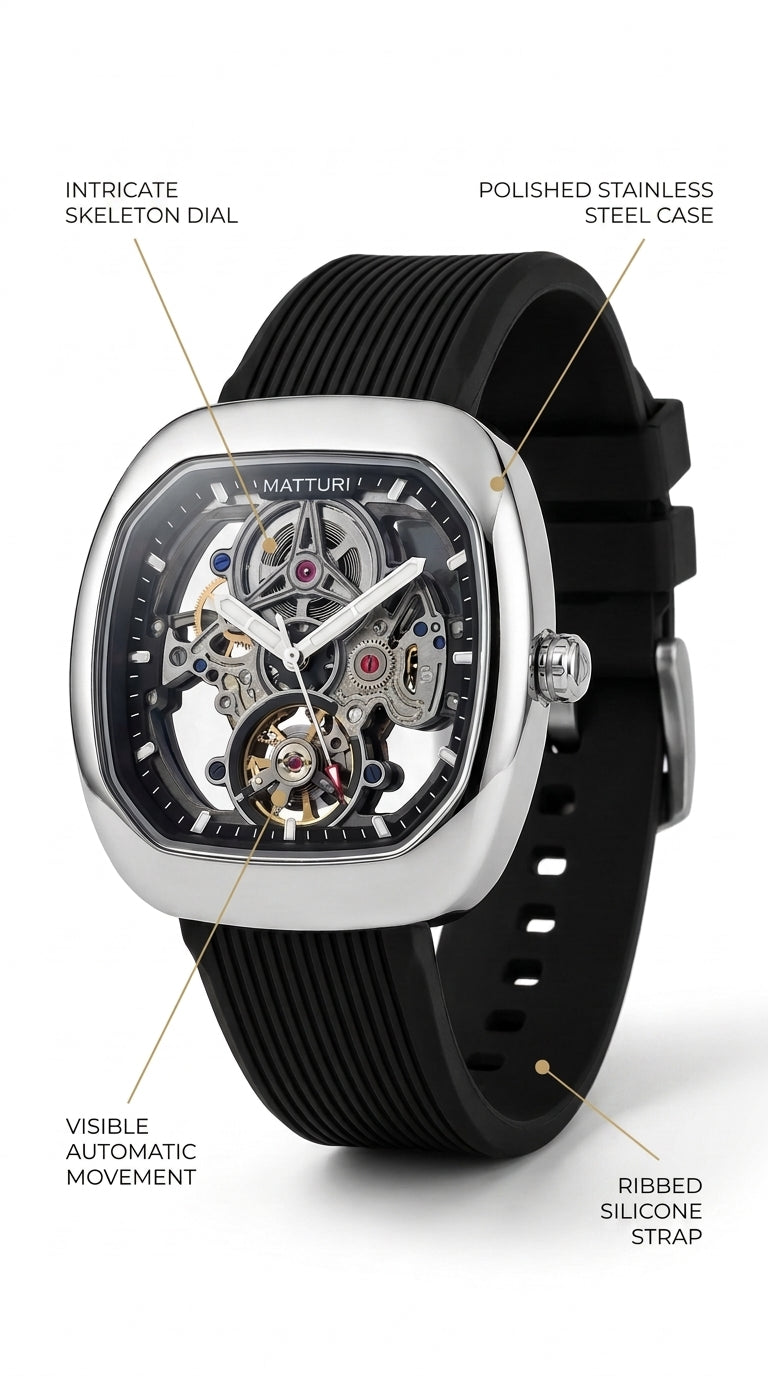 Matturi Tourbillon Skeleton Automatic Watch — Matte Titanium & Sand Edition